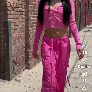 Good American Parachute Cargo Pants,‎ Malibu Pink, Size Medium